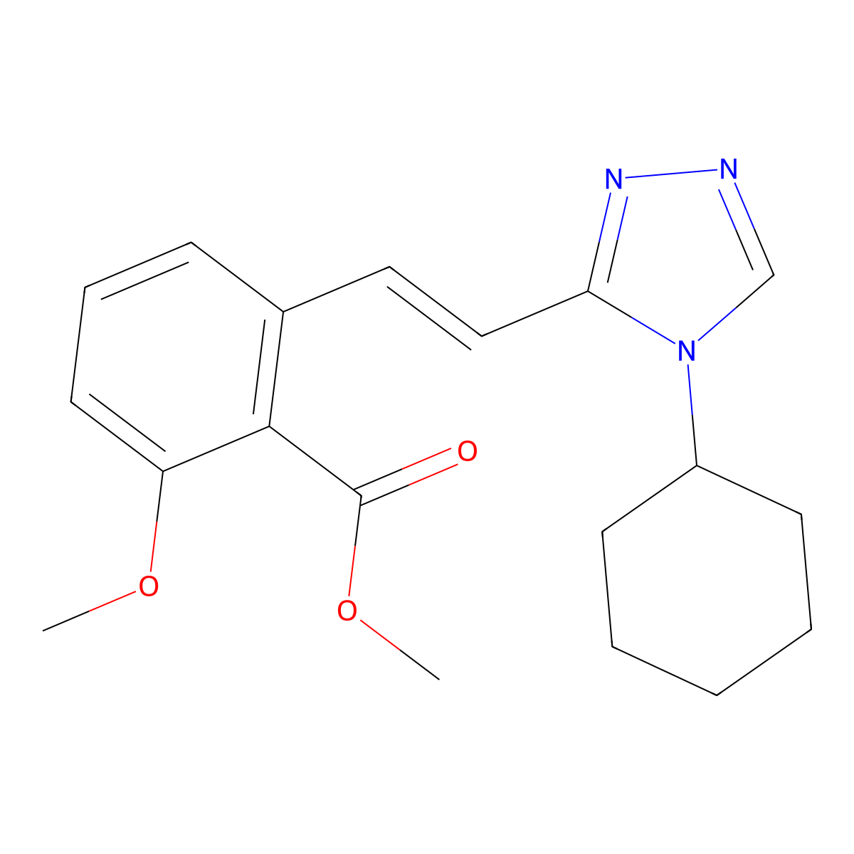 2-[2-(4-Cyclohexyl-4H-[1,2,4]triazol-3-yl)-vinyl]-6-methoxy-benzoic acid methyl ester molecular structure, CAS 365542-72-9