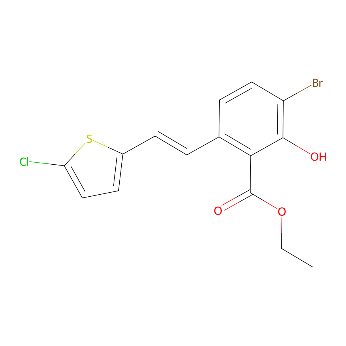 3-Bromo-6-[2-(5-chloro-thiophen-2-yl)-vinyl]-2-hydroxy-benzoic acid ethyl ester molecular structure, CAS 365542-87-6