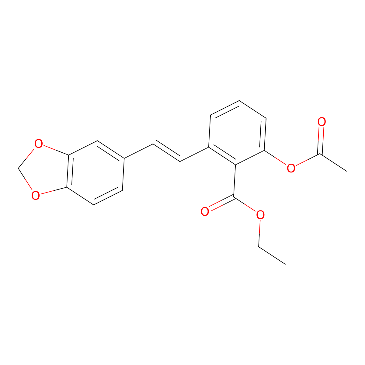 2-Acetoxy-6-(2-benzo[1,3]dioxol-5-yl-vinyl)-benzoic acid ethyl ester molecular structure, CAS 365543-21-1