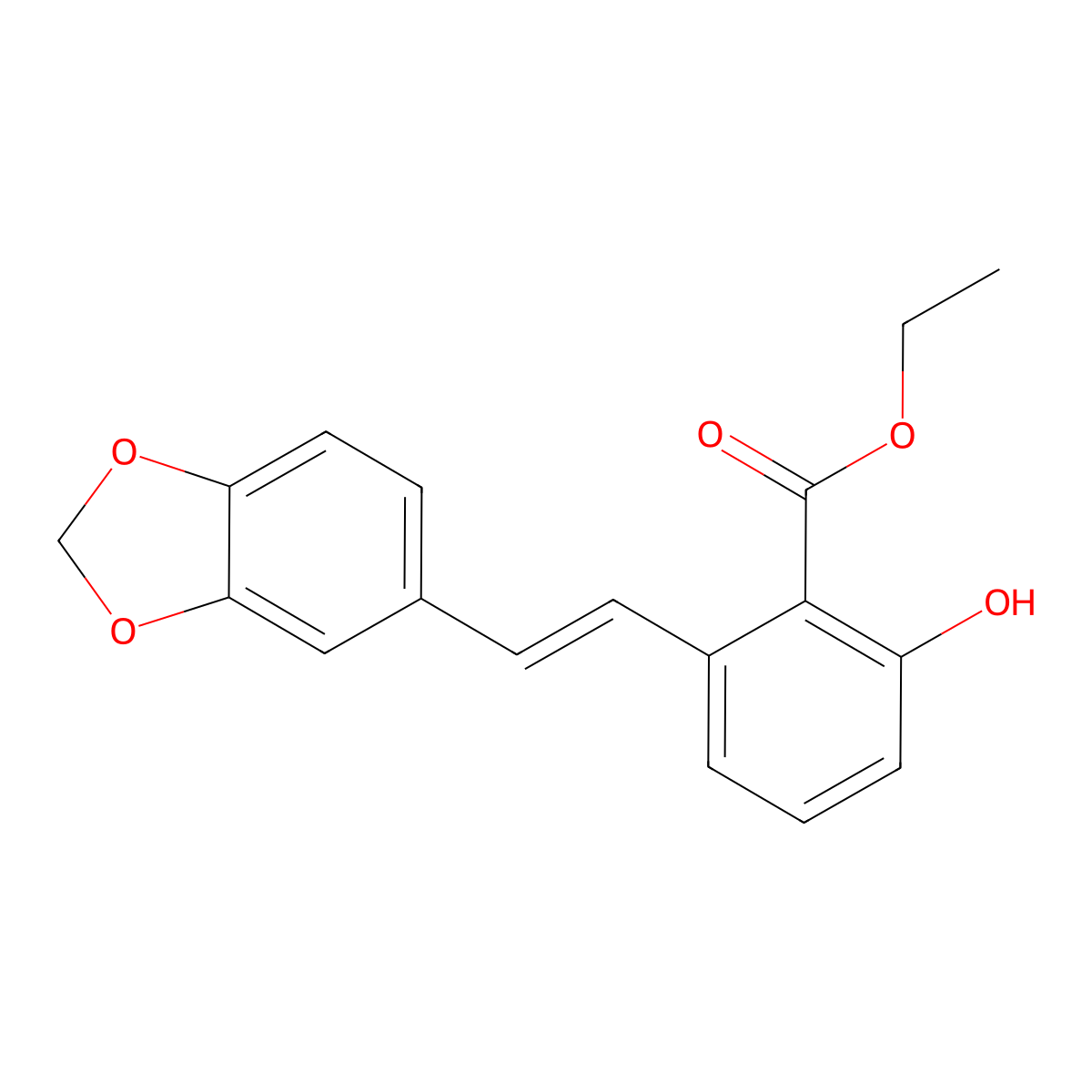 2-(2-Benzo[1,3]dioxol-5-yl-vinyl)-6-hydroxy-benzoic acid ethyl ester molecular structure, CAS 365543-23-3