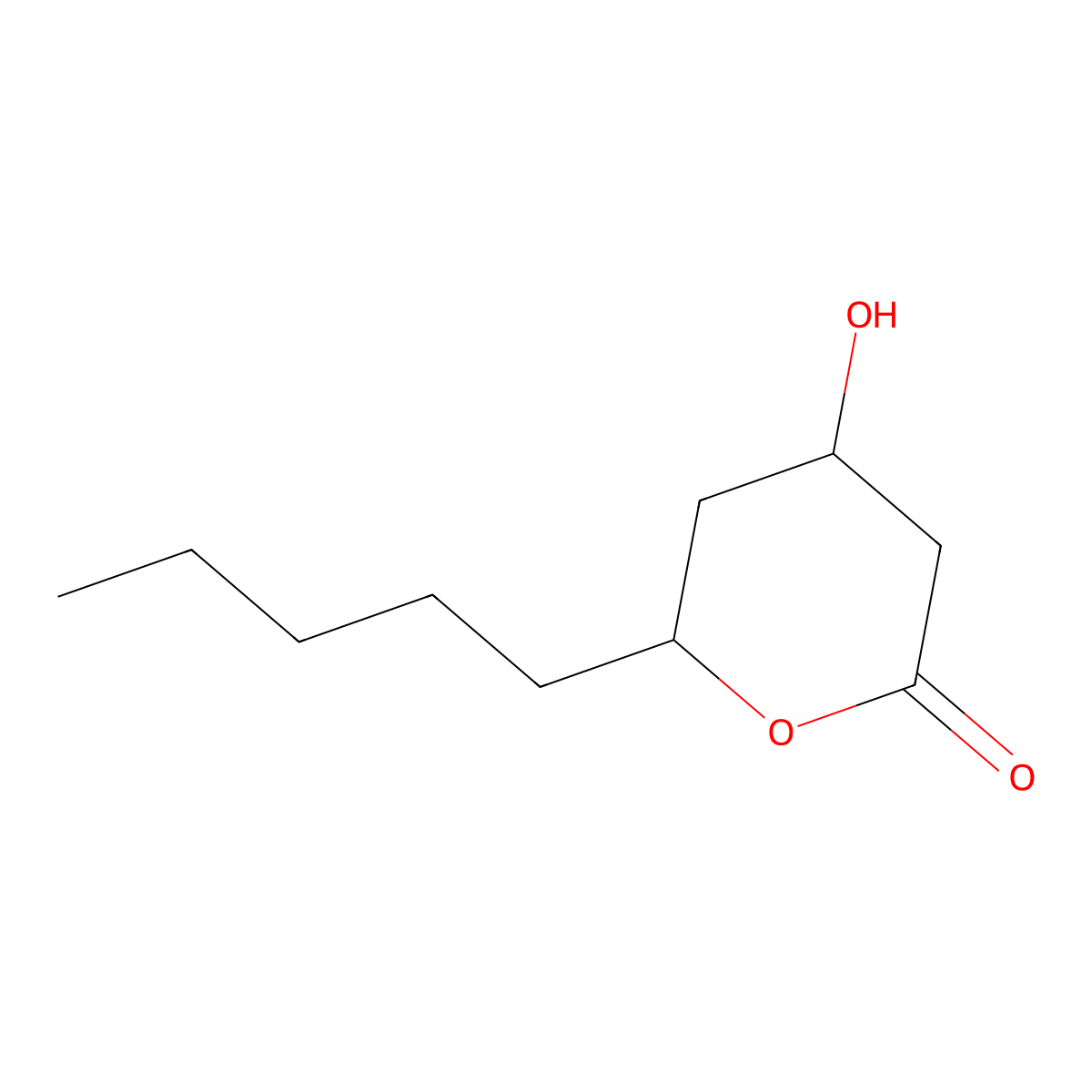 Tetrahydro-4-hydroxy-6-pentyl-2H-pyran-2-one molecular structure, CAS 36555-25-6