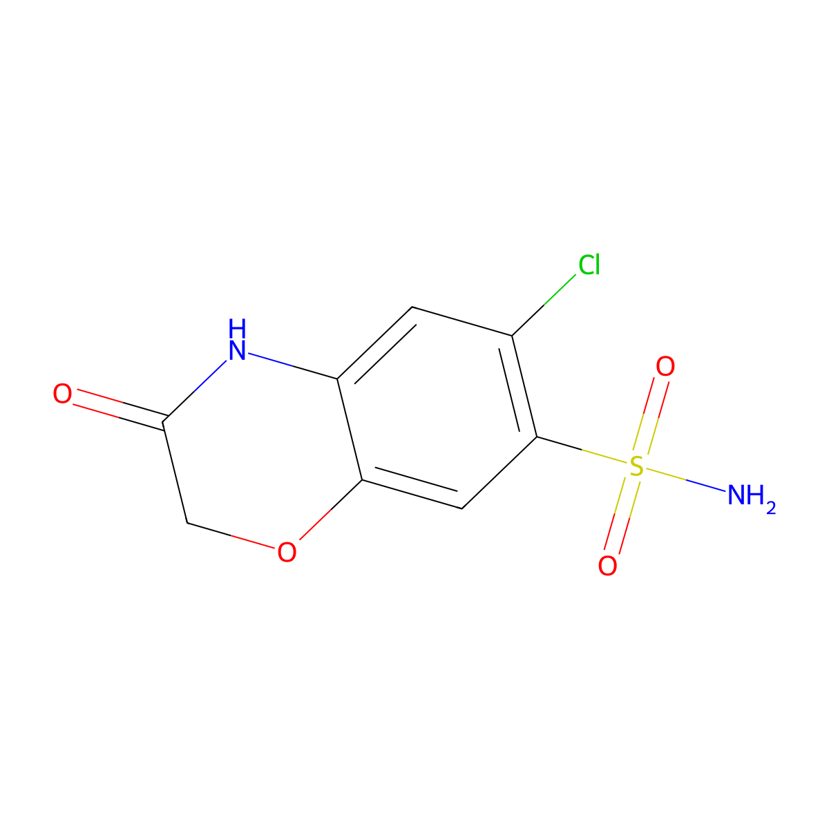 6-chloro-3-oxo-3,4-dihydro-2H-1,4-benzoxazine-7-sulfonamide molecular structure, CAS 3656-85-7