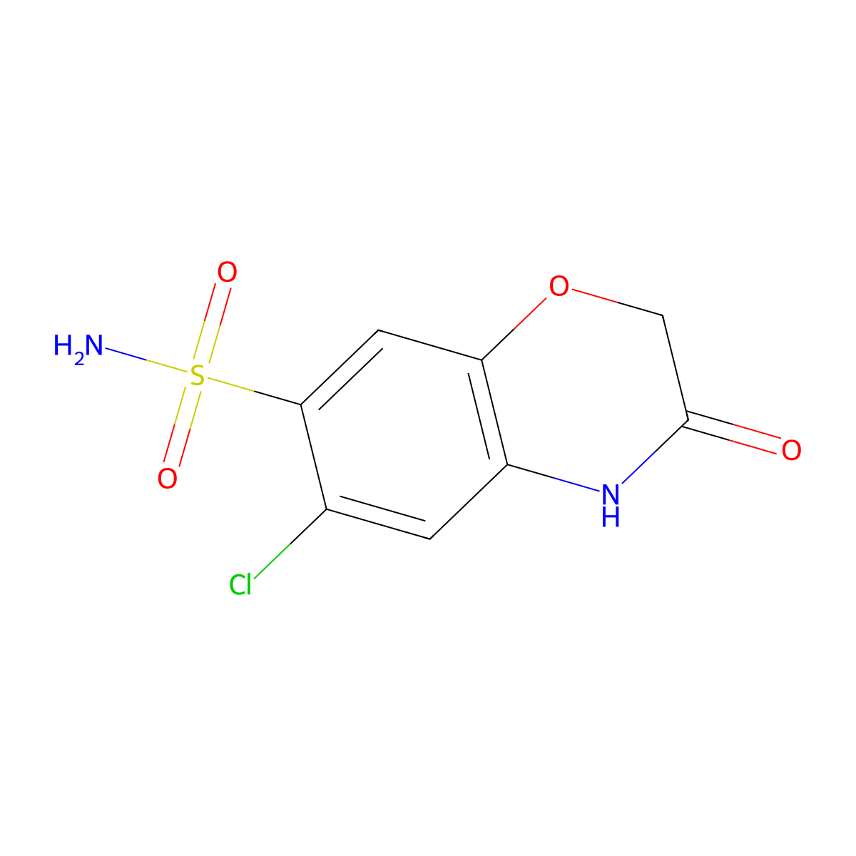 6-chloro-3-oxo-3,4-dihydro-2H-1,4-benzoxazine-7-sulfonamide molecular structure, CAS 3656-85-7