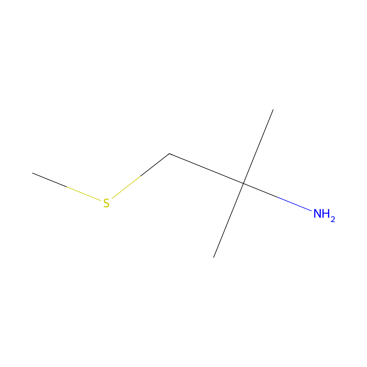 2-Propanamine, 2-methyl-1-(methylthio)- molecular structure, CAS 36567-04-1