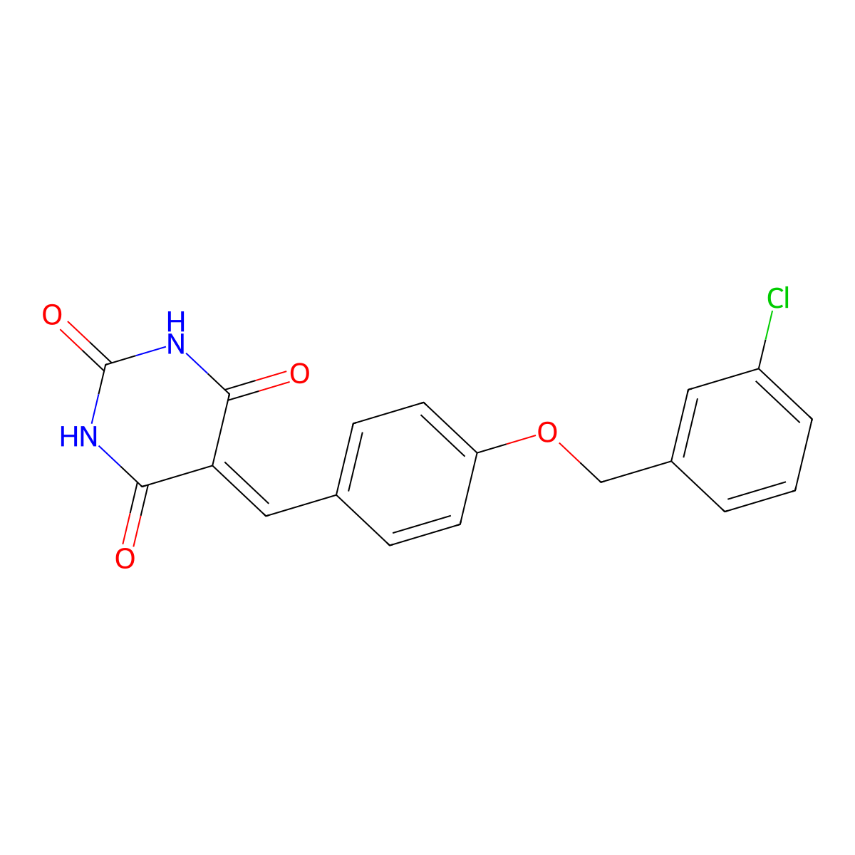 5-({4-[(3-chlorobenzyl)oxy]phenyl}methylene)-2,4,6(1H,3H,5H)-pyrimidinetrione molecular structure, CAS 365973-75-7