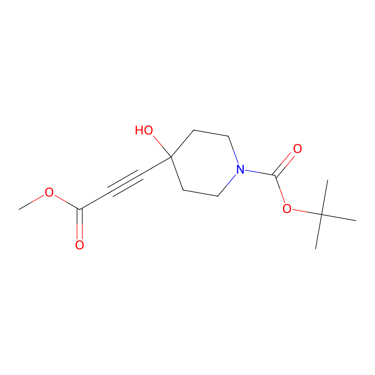 Tert-butyl 4-hydroxy-4-(3-methoxy-3-oxoprop-1-ynyl)piperidine-1-carboxylate molecular structure, CAS 365997-16-6