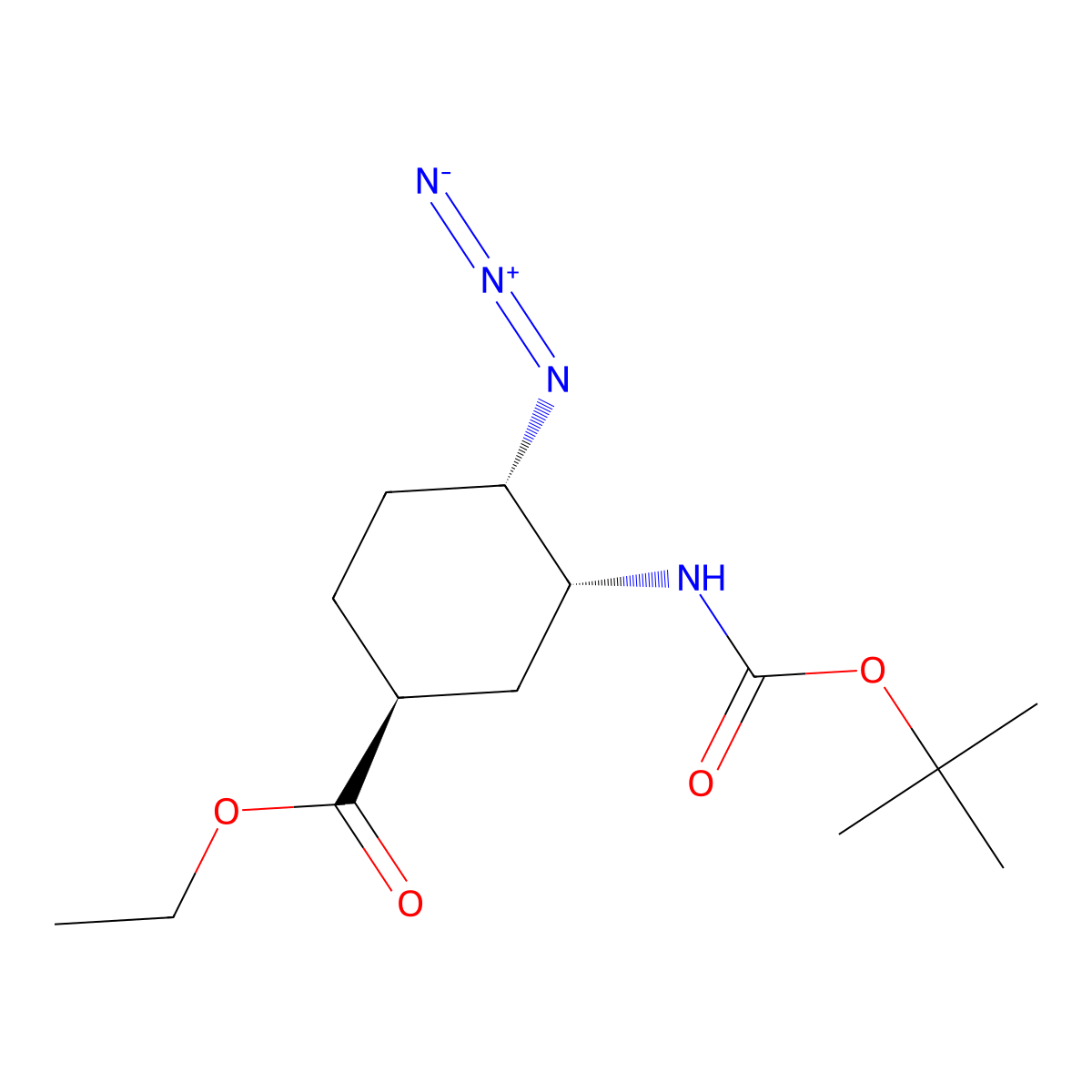 Ethyl (1S,3R,4S)-4-azido-3-(((1,1-dimethylethoxy)carbonyl)amino)cyclohexanecarboxylate molecular structure, CAS 365997-34-8