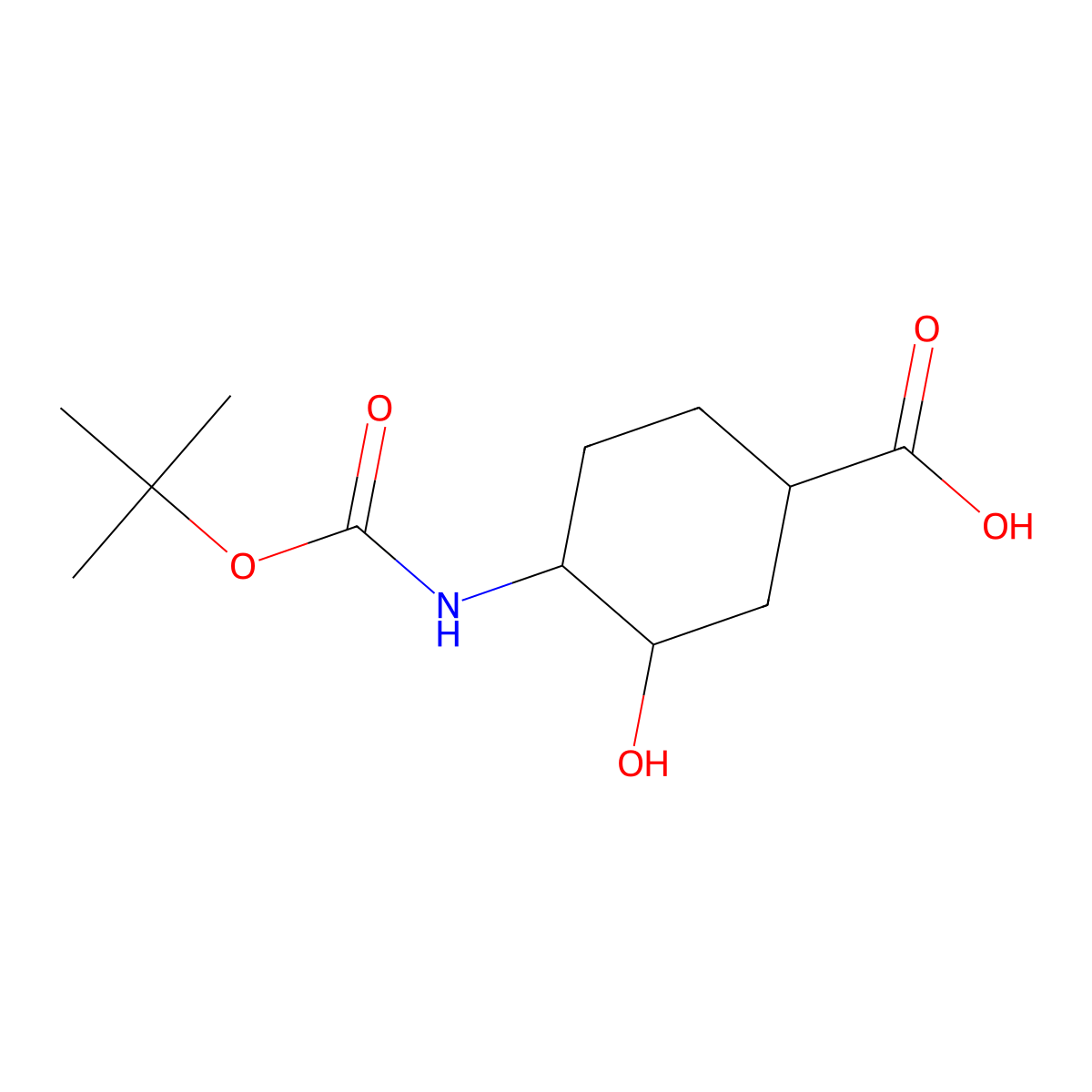 rac-(1R,3S,4S)-4-{[(tert-butoxy)carbonyl]amino}-3-hydroxycyclohexane-1-carboxylic acid molecular structure, CAS 365997-45-1