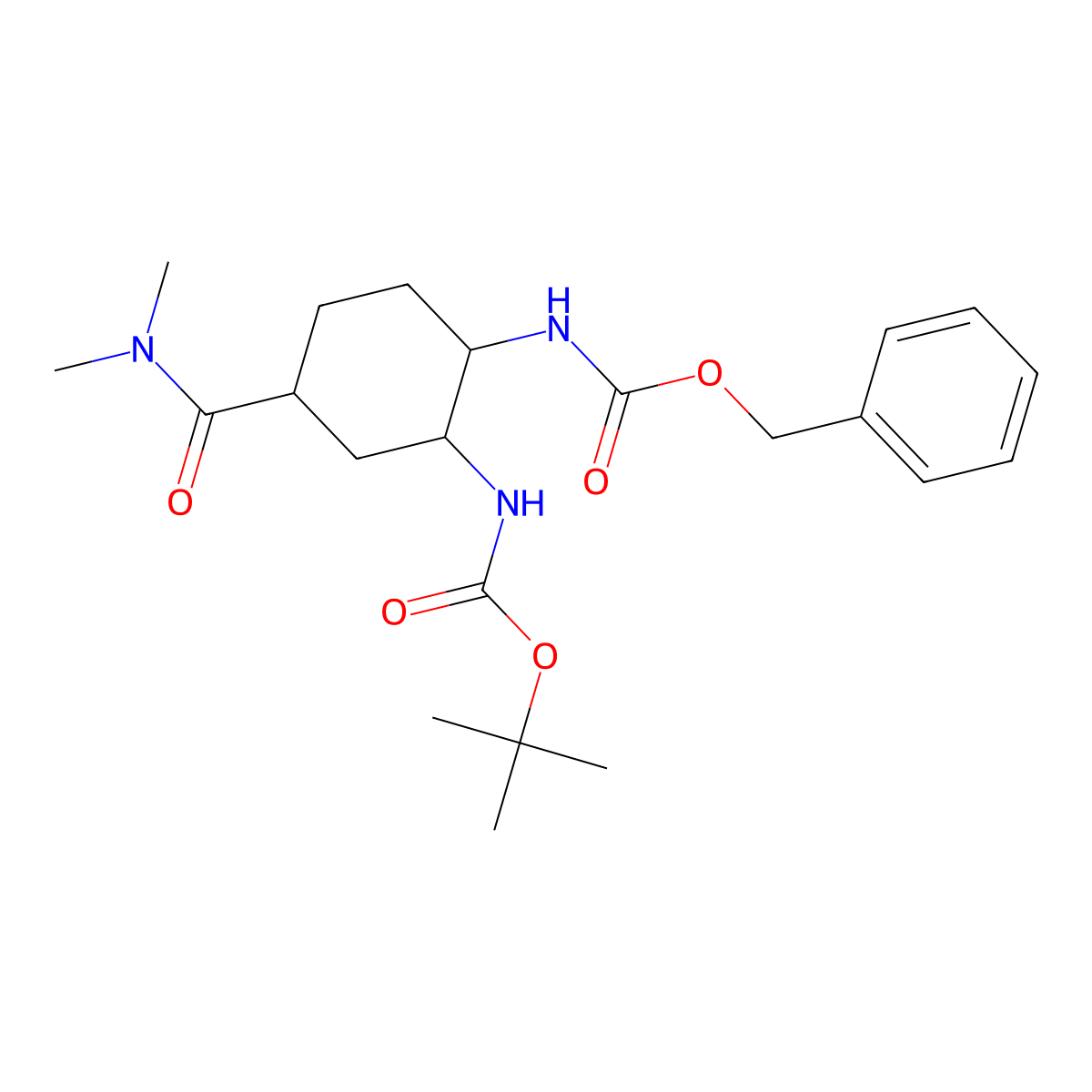 Benzyl tert-butyl ((1S,2R,4S)-4-(dimethylcarbamoyl)cyclohexane-1,2-diyl)biscarbamate molecular structure, CAS 365998-35-2