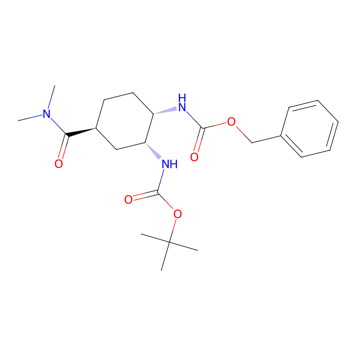 Benzyl tert-butyl ((1S,2R,4S)-4-(dimethylcarbamoyl)cyclohexane-1,2-diyl)biscarbamate molecular structure, CAS 365998-35-2