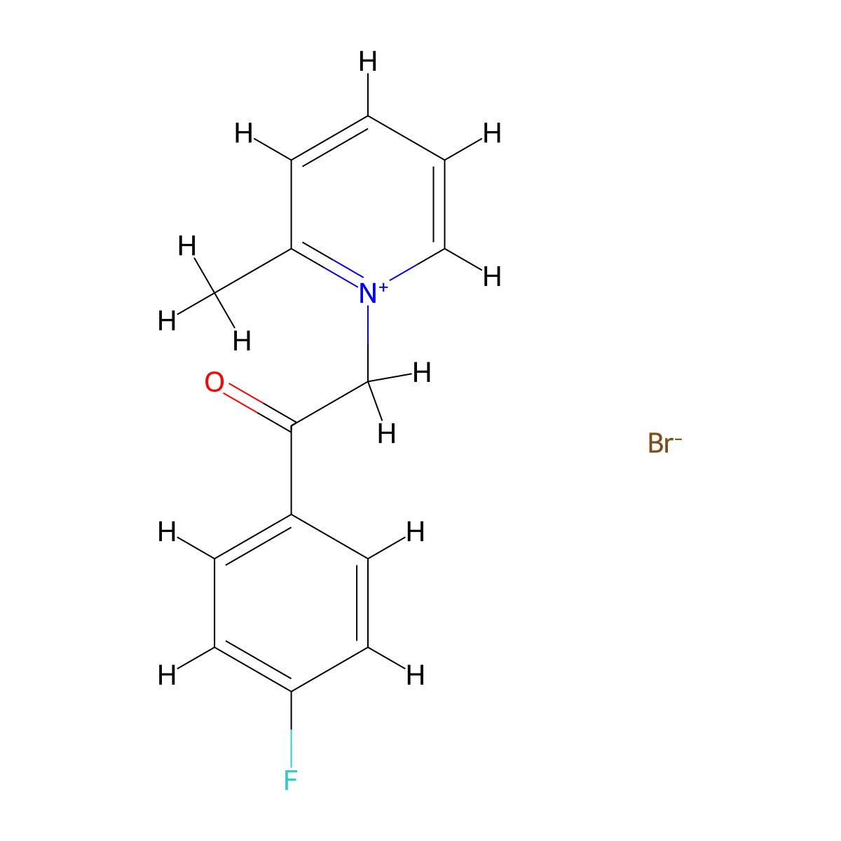 1-(4-Fluorophenyl)-2-(2-methylpyridin-1-ium-1-yl)ethanone;bromide molecular structure, CAS 366-61-0