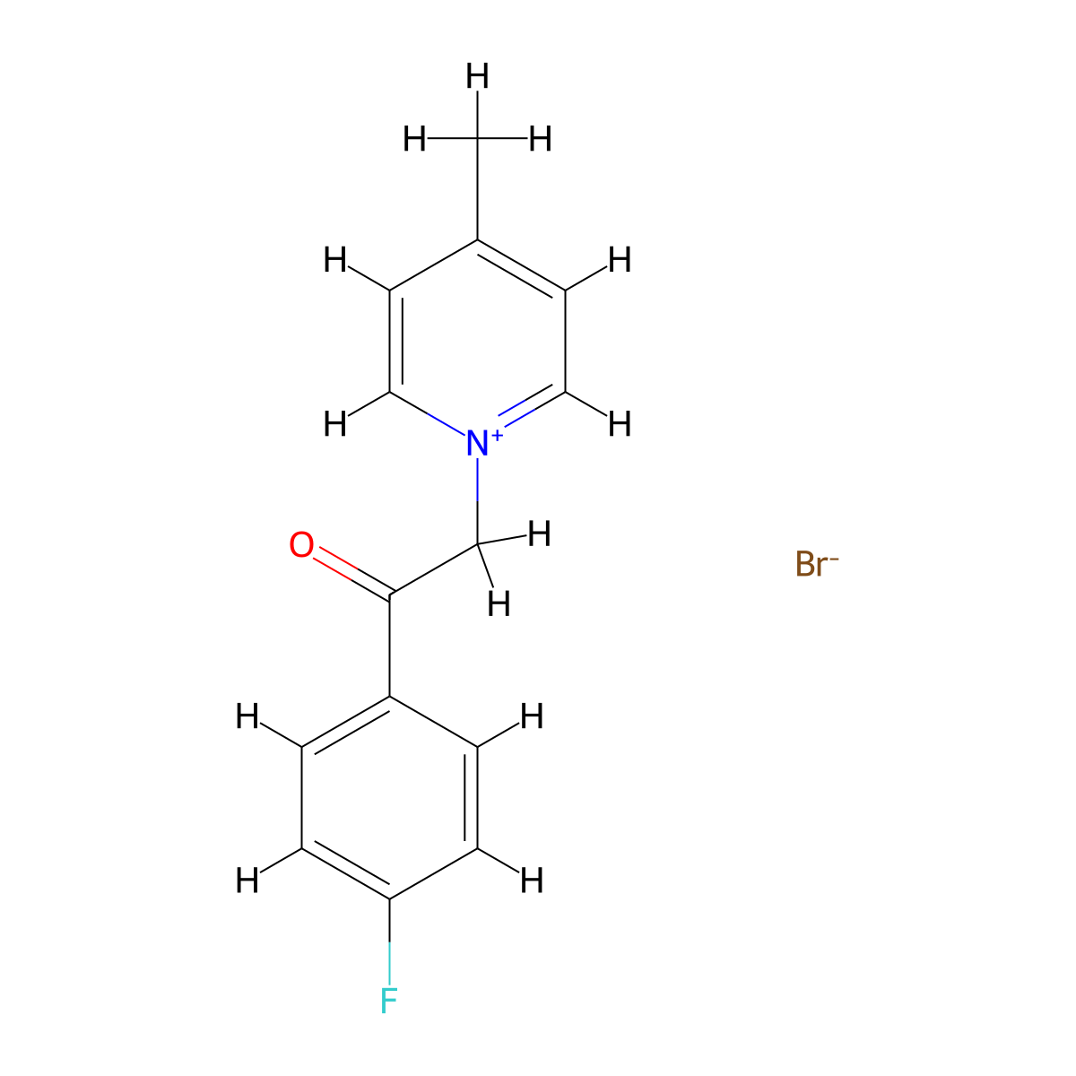 1-[2-(4-Fluorophenyl)-2-oxoethyl]-4-methylpyridin-1-ium bromide molecular structure, CAS 366-67-6