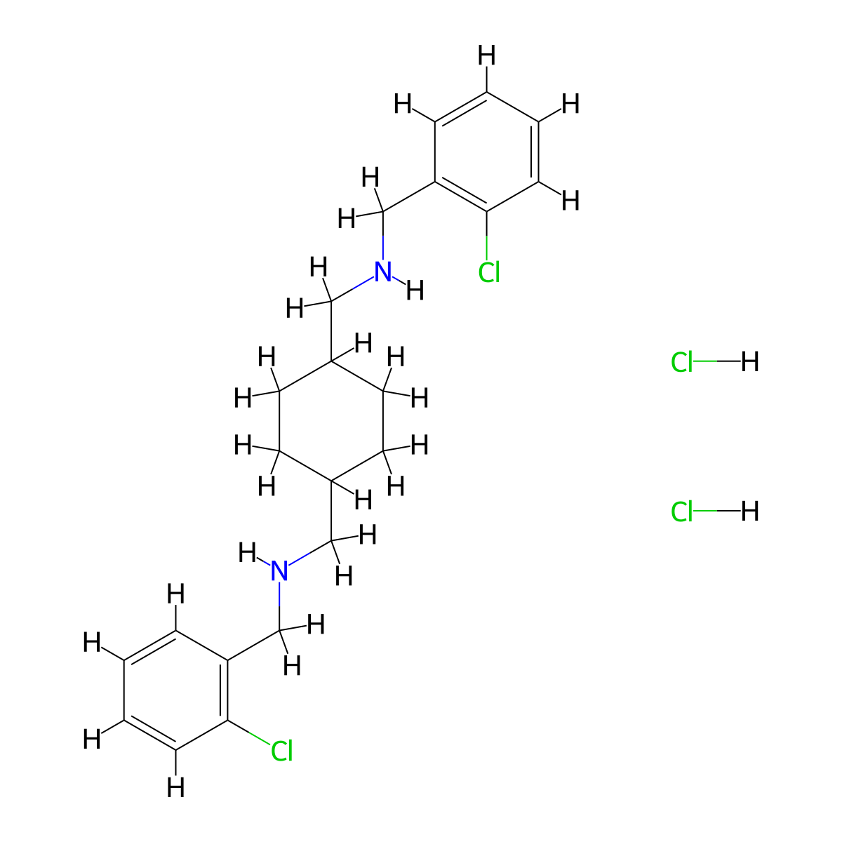 N,N'-(Cyclohexane-1,4-diylbis(methylene))bis(1-(2-chlorophenyl)methanamine)--hydrogen chloride (1/2) molecular structure, CAS 366-93-8