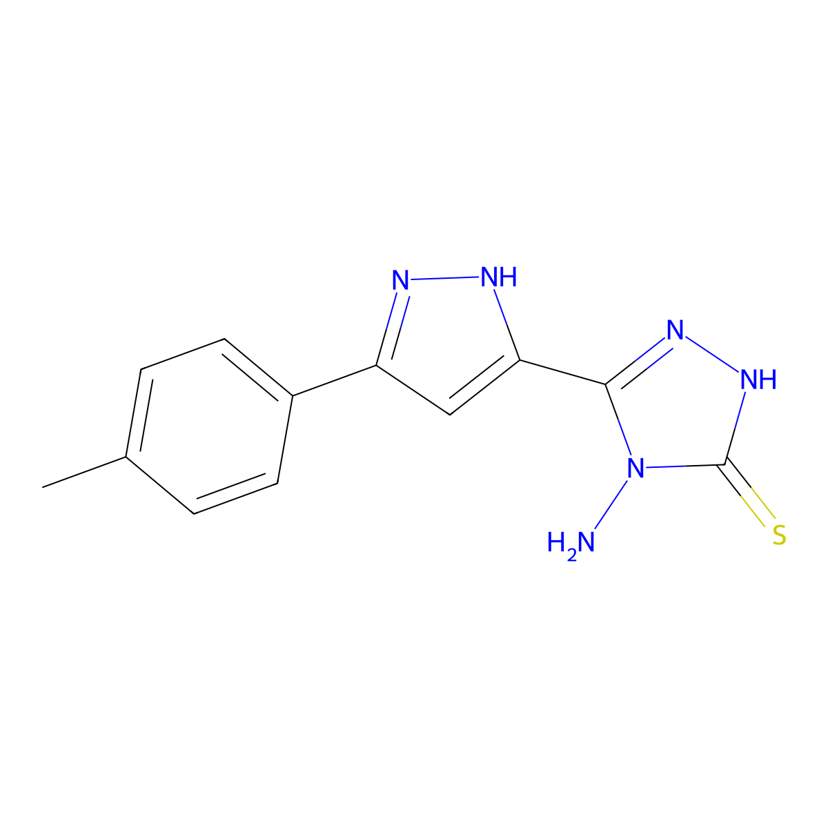 4-amino-5-[3-(4-methylphenyl)-1H-pyrazol-5-yl]-4H-1,2,4-triazole-3-thiol molecular structure, CAS 366007-58-1