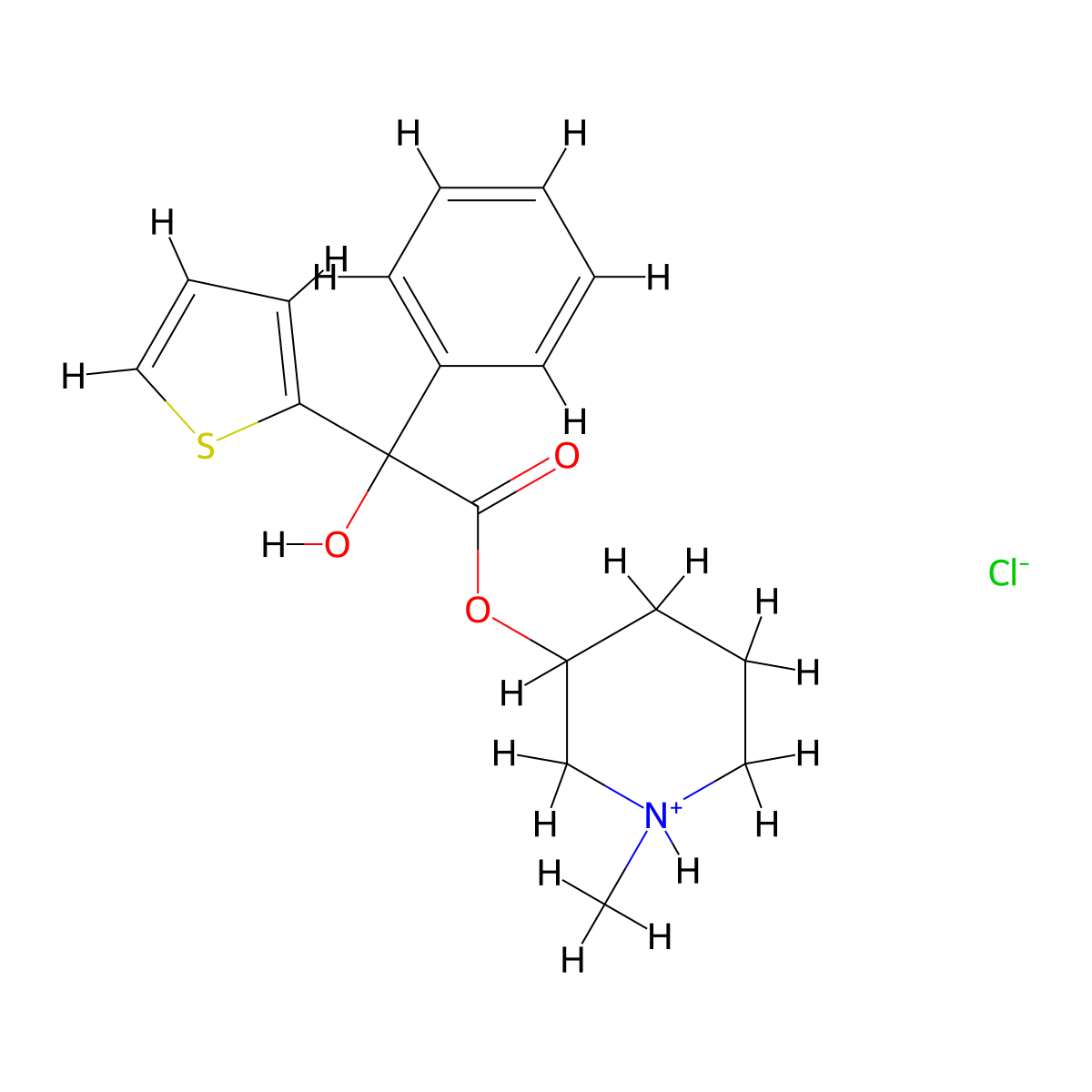 1-Methylpiperidin-3-yl hydroxy(phenyl)(thiophen-2-yl)acetate--hydrogen chloride (1/1) molecular structure, CAS 36616-49-6