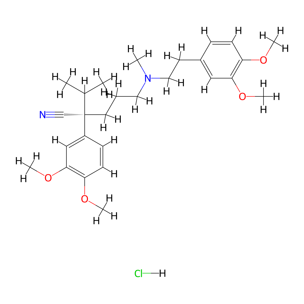 Verapamil hydrochloride, (-)- molecular structure, CAS 36622-28-3