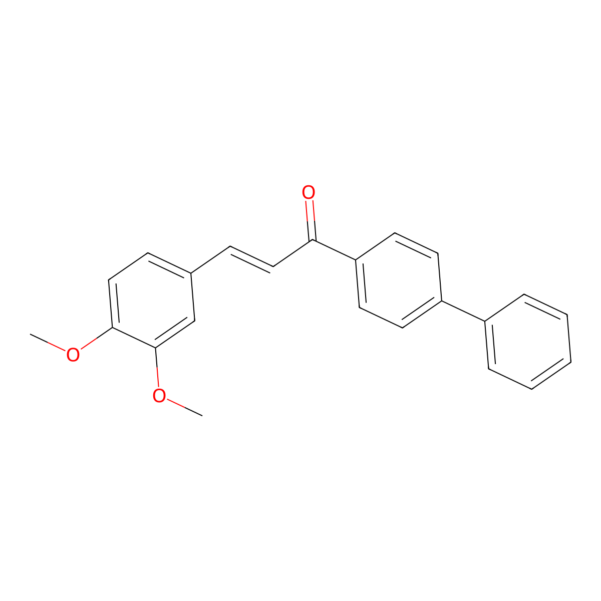 2-Propen-1-one, 1-[1,1'-biphenyl]-4-yl-3-(3,4-dimethoxyphenyl)- molecular structure, CAS 36635-79-7
