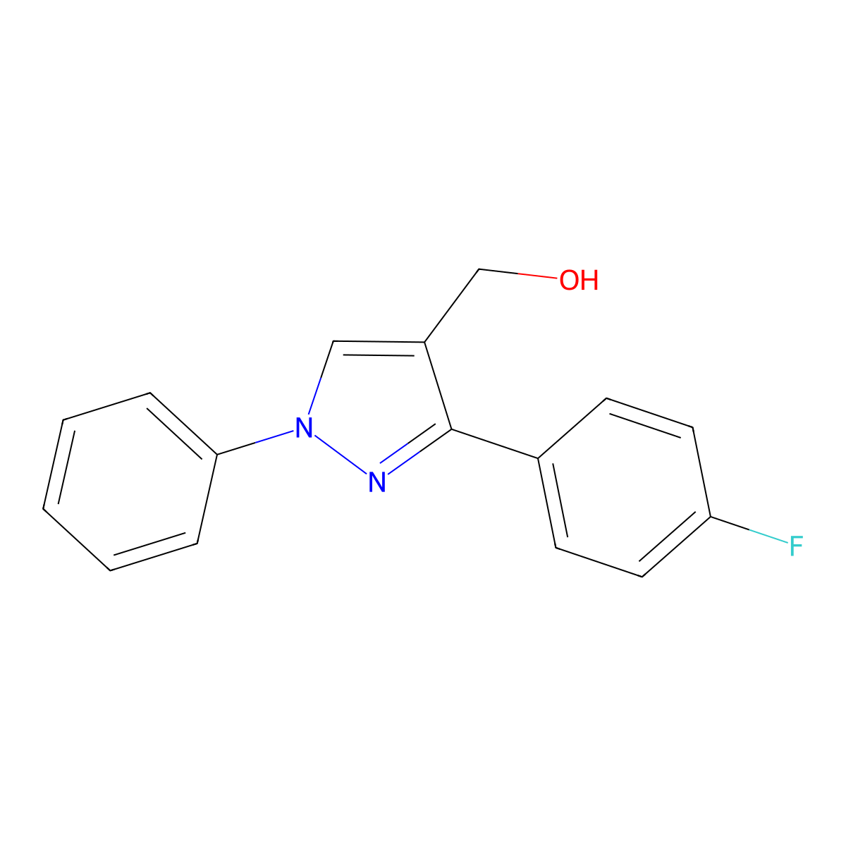 (3-(4-fluorophenyl)-1-phenyl-1H-pyrazol-4-yl)methanol molecular structure, CAS 36640-54-7