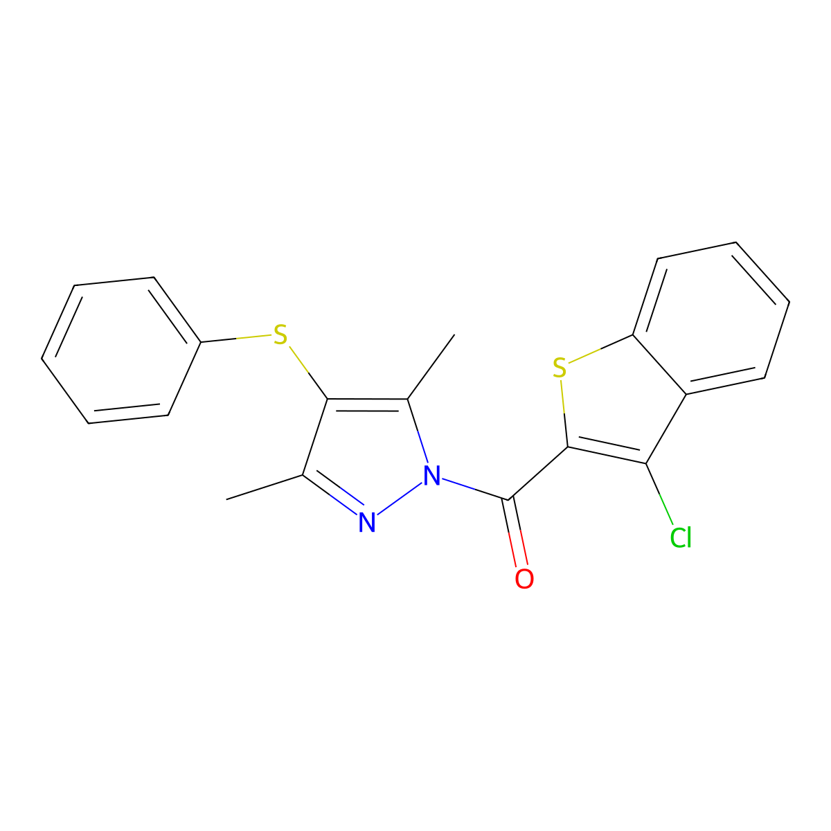 (3-chlorobenzo[b]thiophen-2-yl)(3,5-dimethyl-4-(phenylthio)-1H-pyrazol-1-yl)methanone molecular structure, CAS 366479-63-2