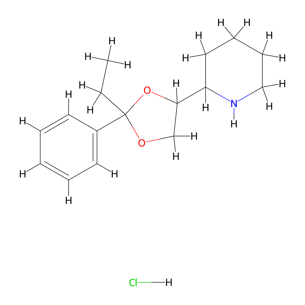 2-(2-Ethyl-2-phenyl-1,3-dioxolan-4-yl)piperidine;hydrochloride molecular structure, CAS 3666-68-0