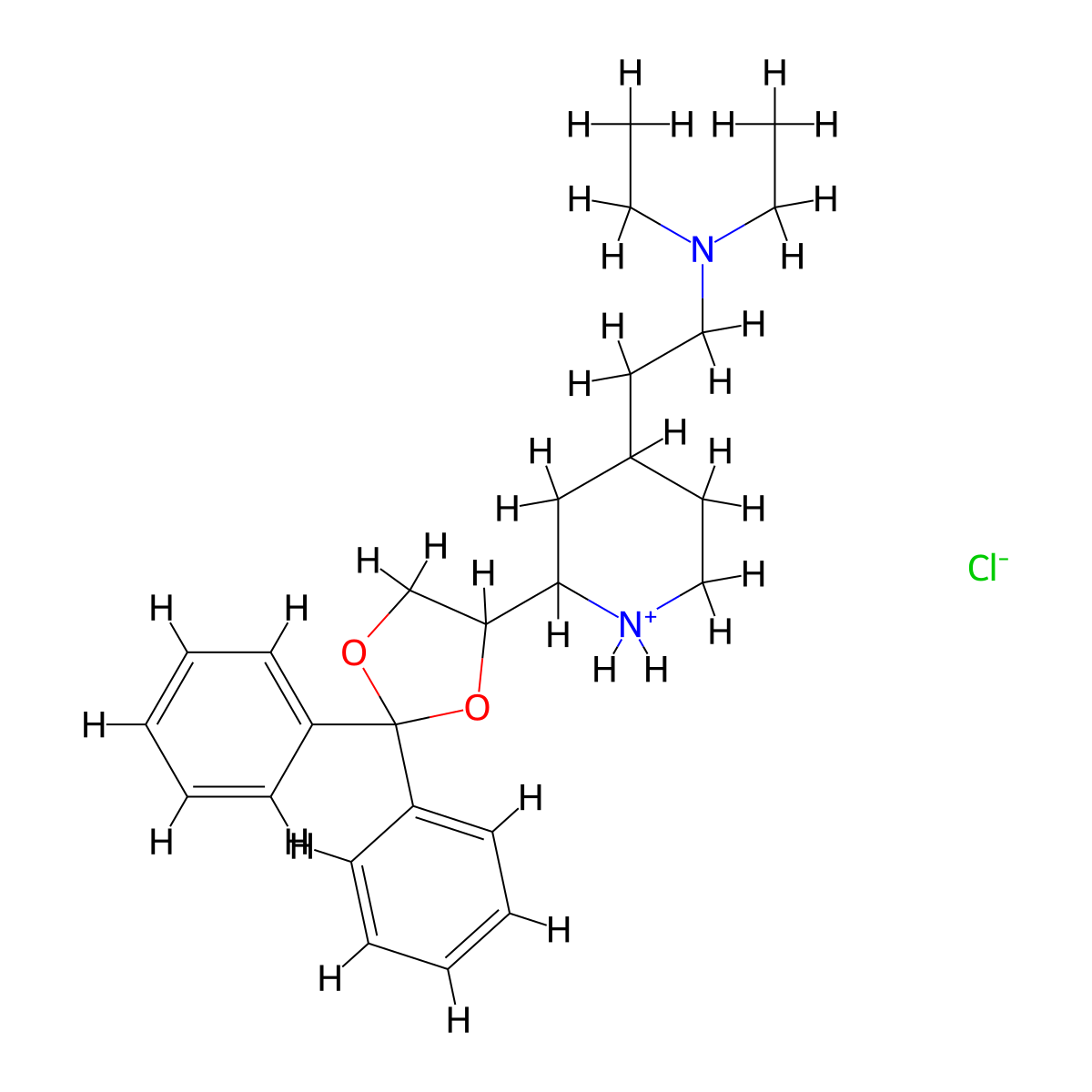 1,3-Dioxolane, 4-(1-(2-diethylaminoethyl)-2-piperidyl)-2,2-diphenyl-, dihydrochloride, beta- molecular structure, CAS 3666-77-1