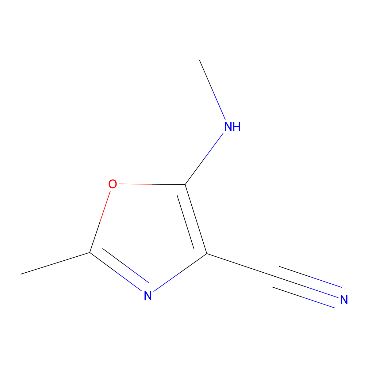 2-Methyl-5-(methylamino)-1,3-oxazole-4-carbonitrile molecular structure, CAS 36663-17-9