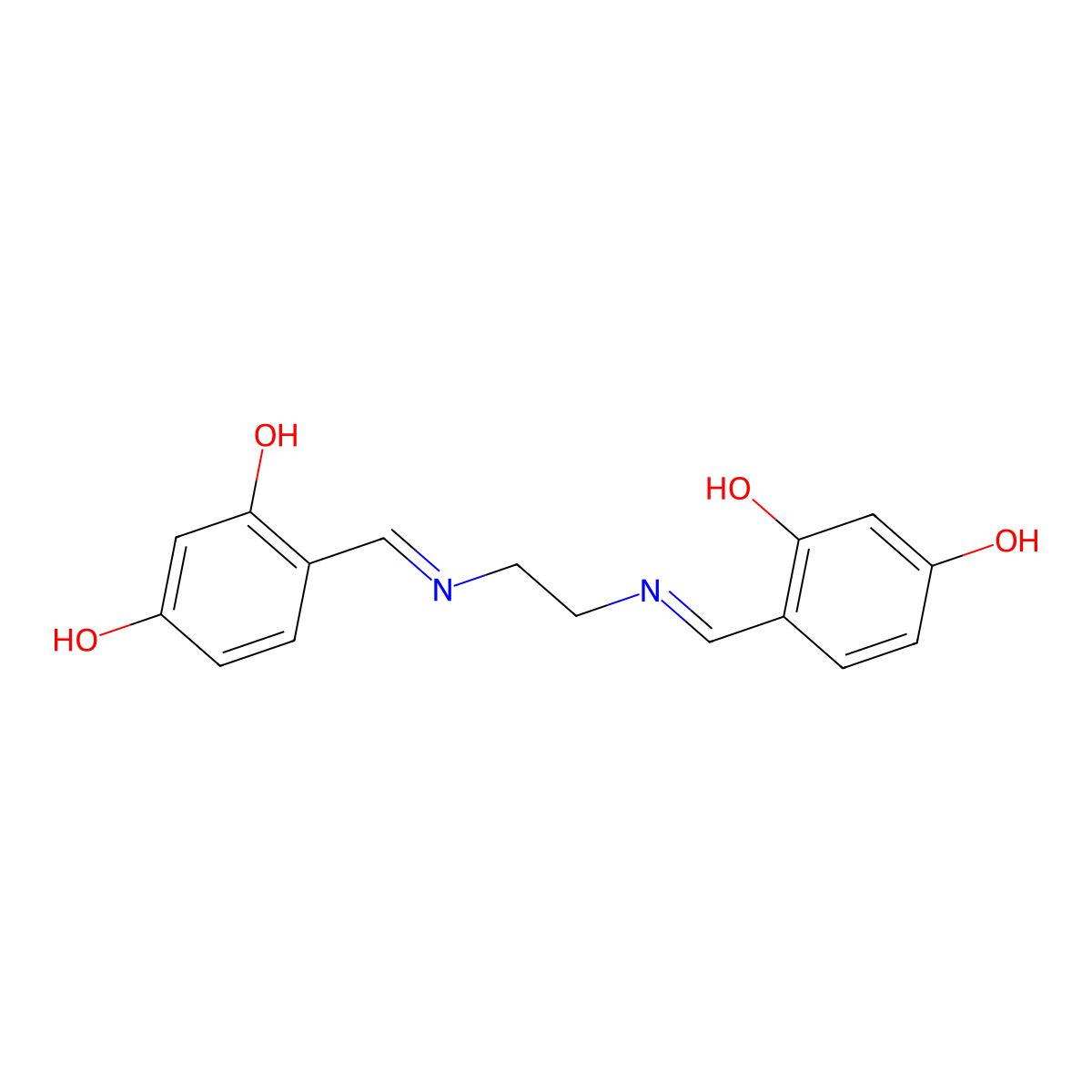 4-((2-(2,4-Dihydroxybenzylideneamino)ethylimino)methyl)benzene-1,3-diol molecular structure, CAS 36677-78-8