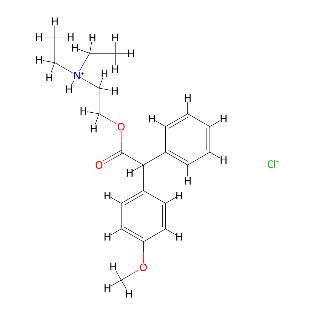 2-(Diethylamino)ethyl (4-methoxyphenyl)(phenyl)acetate--hydrogen chloride (1/1) molecular structure, CAS 3668-48-2
