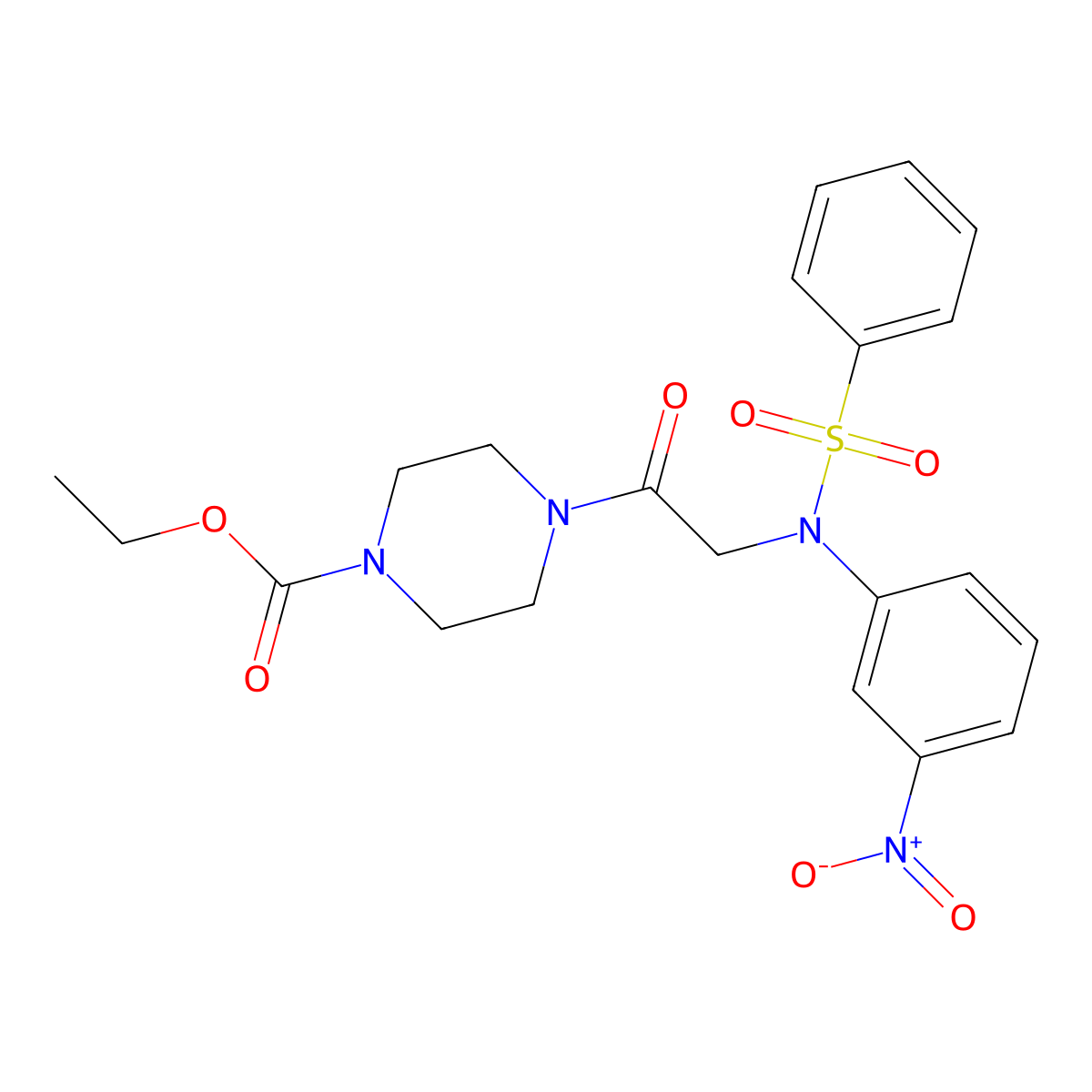 Ethyl 4-{[3-nitro(phenylsulfonyl)anilino]acetyl}-1-piperazinecarboxylate molecular structure, CAS 366830-17-3