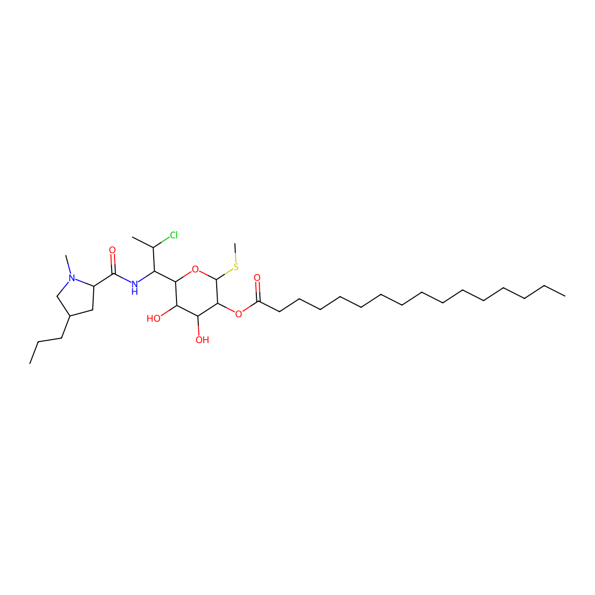 Clindamycin palmitate molecular structure, CAS 36688-78-5