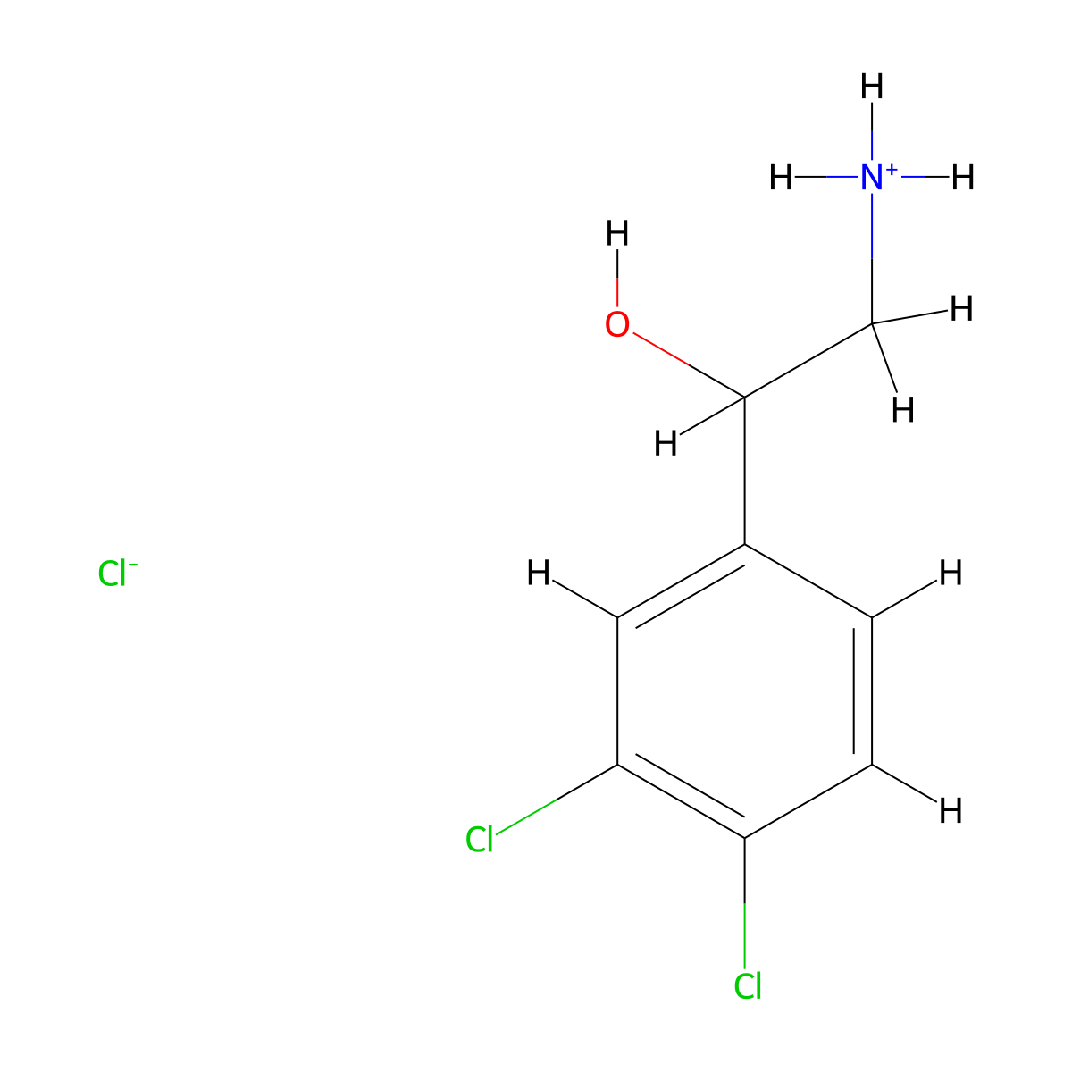 2-Amino-1-(3,4-dichlorophenyl)ethan-1-olato(2-)--hydrogen chlorido(2-) (1/1) molecular structure, CAS 3672-26-2