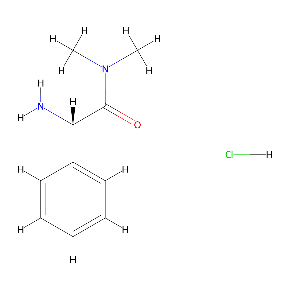 (2S)-2-amino-N,N-dimethyl-2-phenylacetamide hydrochloride molecular structure, CAS 367259-26-5