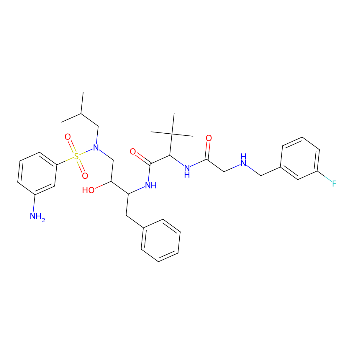 L-Valinamide, N-[(3-fluorophenyl)methyl]glycyl-N1-[(1S,2R)-3-[[(3-aminophenyl)sulfonyl](2-methylpropyl)amino]-2-hydroxy-1-(phenylmethyl)propyl]-3-methyl- molecular structure, CAS 367281-49-0