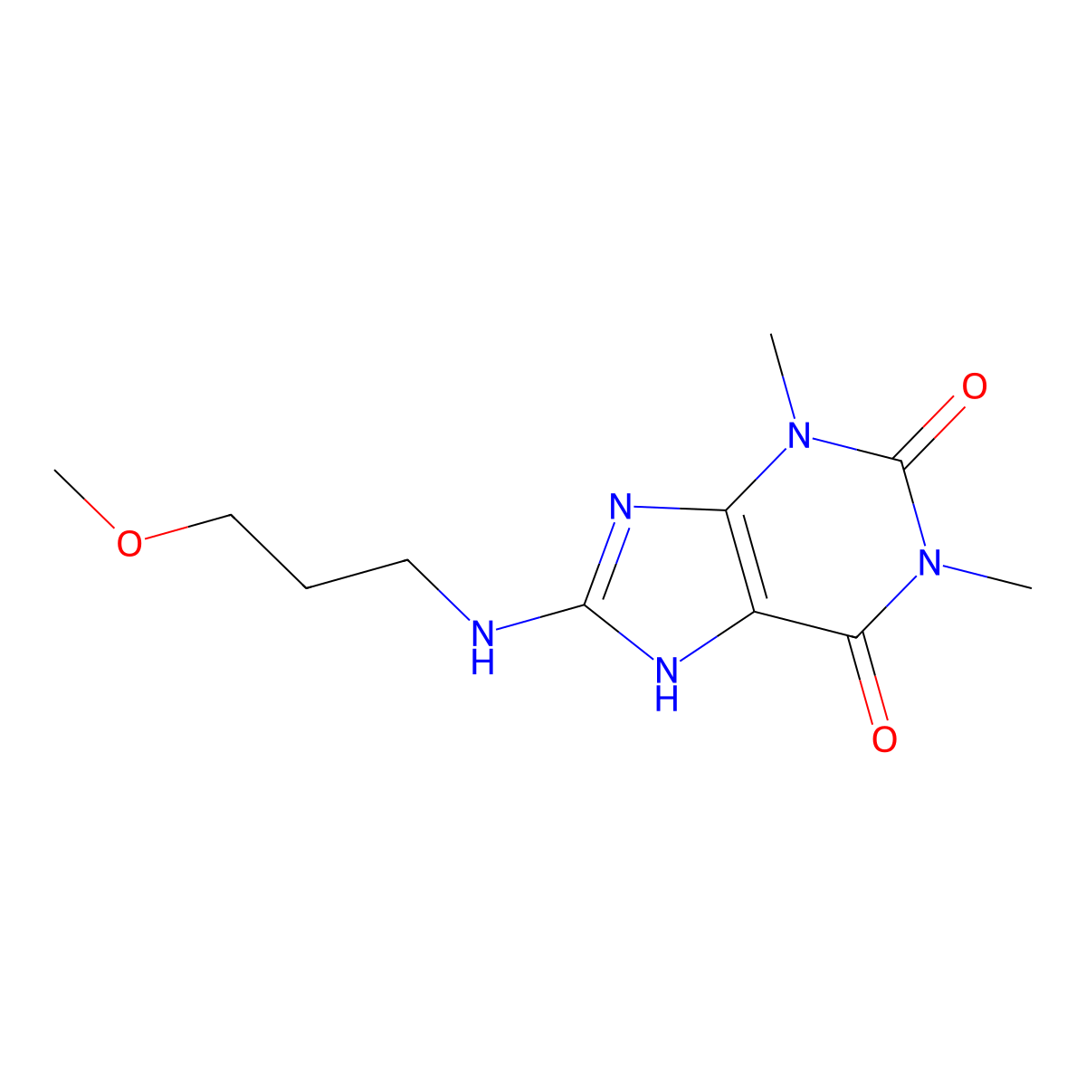 8-((3-methoxypropyl)amino)-1,3-dimethyl-1H-purine-2,6(3H,7H)-dione molecular structure, CAS 36740-30-4