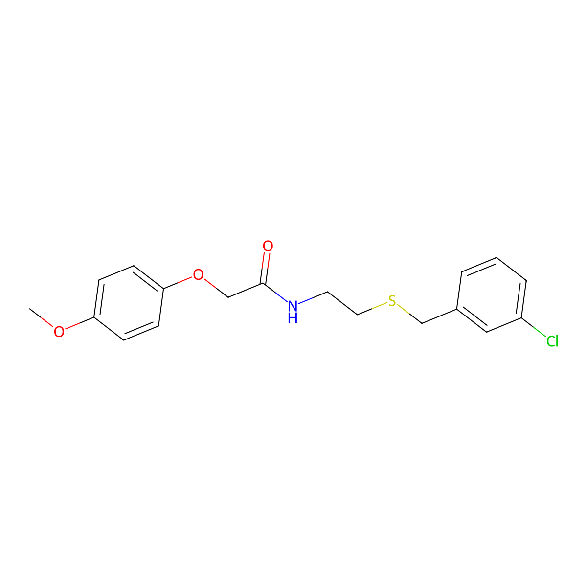 N-[2-[(3-chlorophenyl)methylsulfanyl]ethyl]-2-(4-methoxyphenoxy)acetamide molecular structure, CAS 367487-00-1