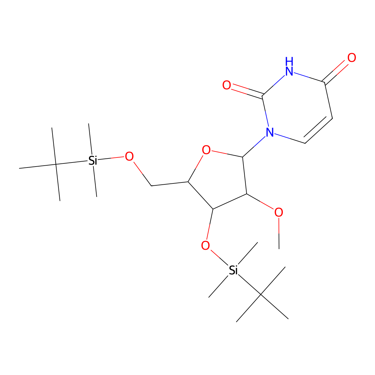 1-((2R,3R,4R,5R)-4-((tert-Butyldimethylsilyl)oxy)-5-(((tert-butyldimethylsilyl)oxy)methyl)-3-methoxytetrahydrofuran-2-yl)pyrimidine-2,4(1H,3H)-dione molecular structure, CAS 367511-37-3