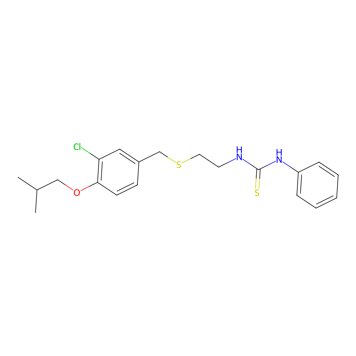 1-[2-[[3-Chloro-4-(2-methylpropoxy)phenyl]methylsulfanyl]ethyl]-3-phenylthiourea molecular structure, CAS 36757-75-2