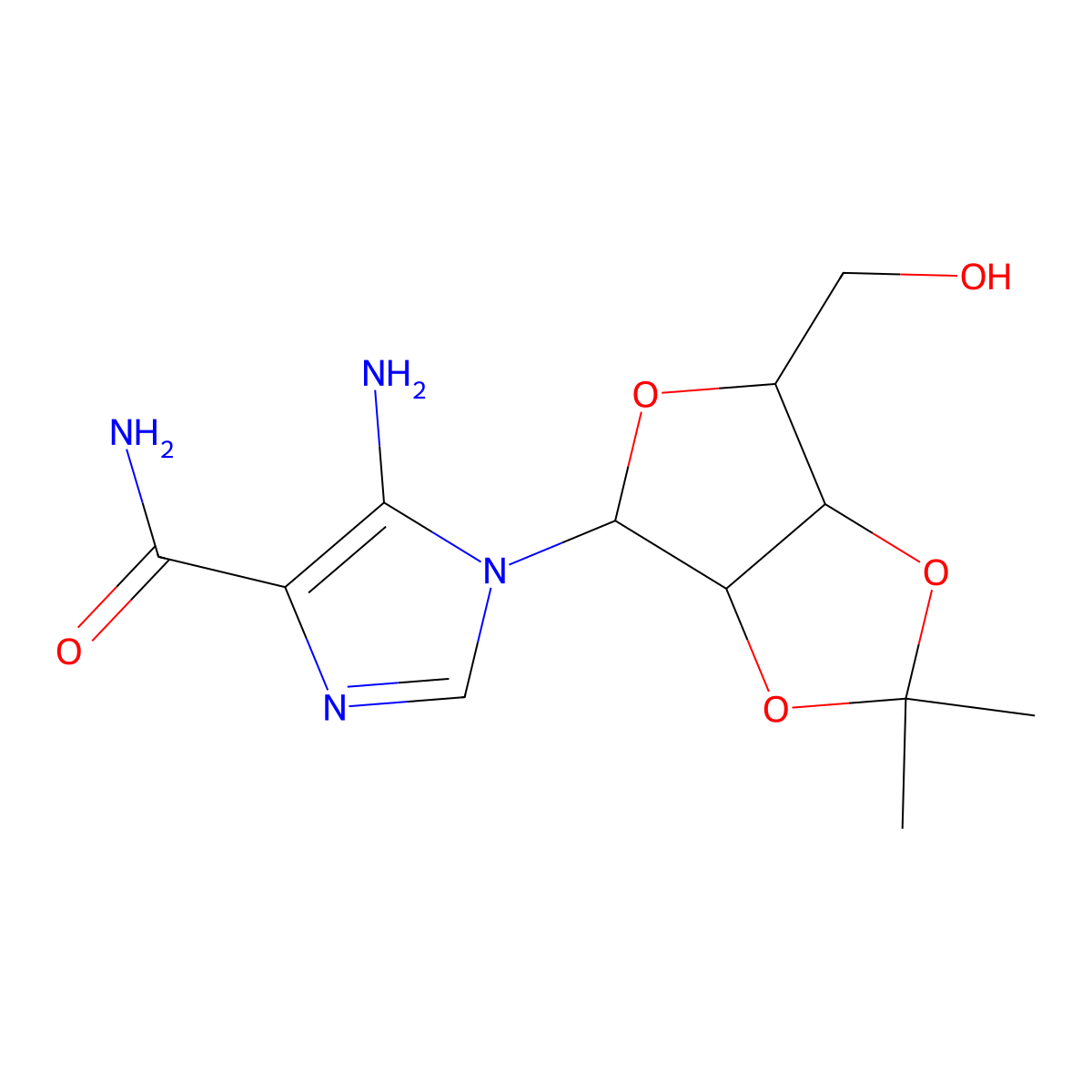 5-Amino-1-[6-(hydroxymethyl)-2,2-dimethyl-3a,4,6,6a-tetrahydrofuro[3,4-d][1,3]dioxol-4-yl]imidazole-4-carboxamide molecular structure, CAS 3676-69-5