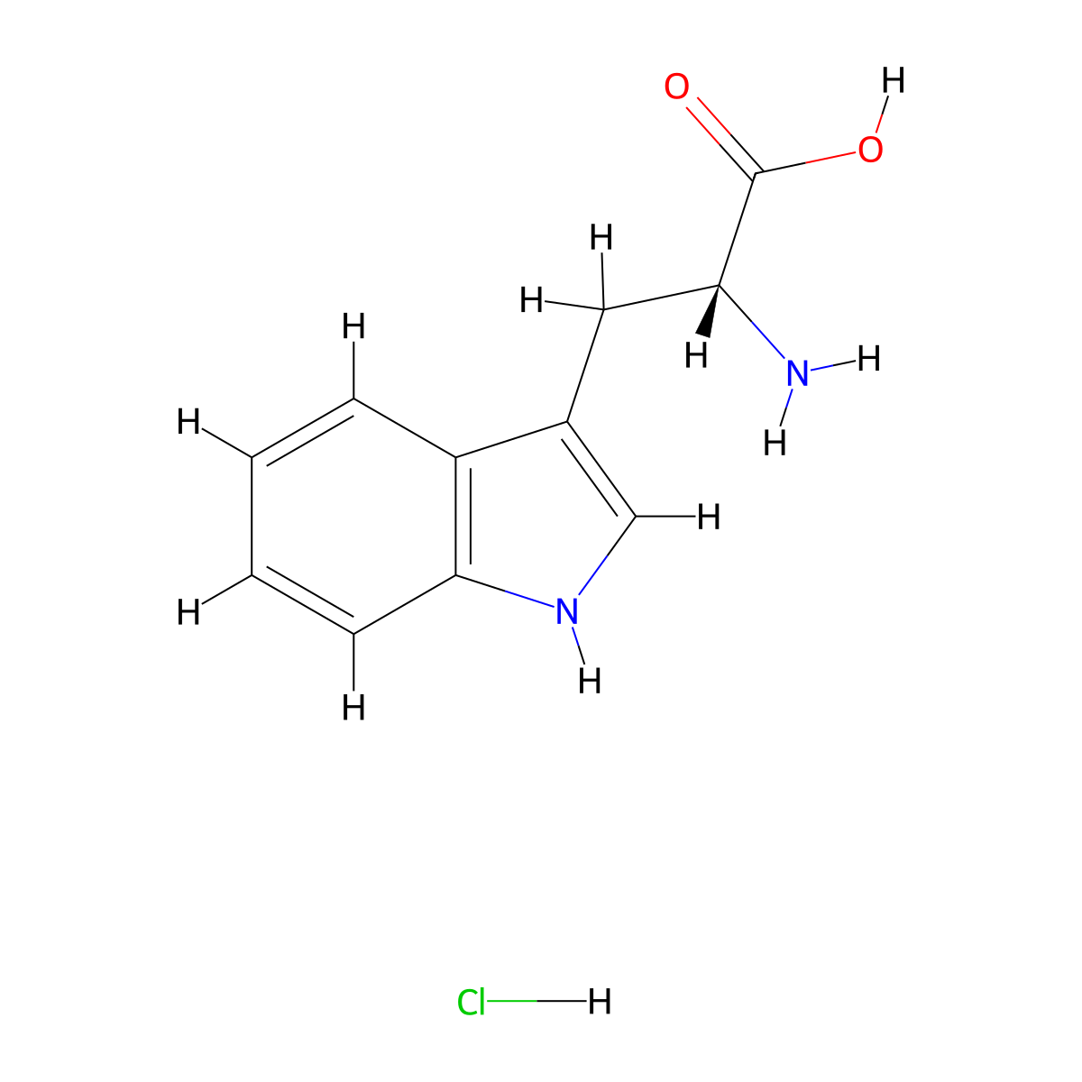 (2R)-2-amino-3-(1H-indol-3-yl)propanoic acid hydrochloride molecular structure, CAS 36760-44-8