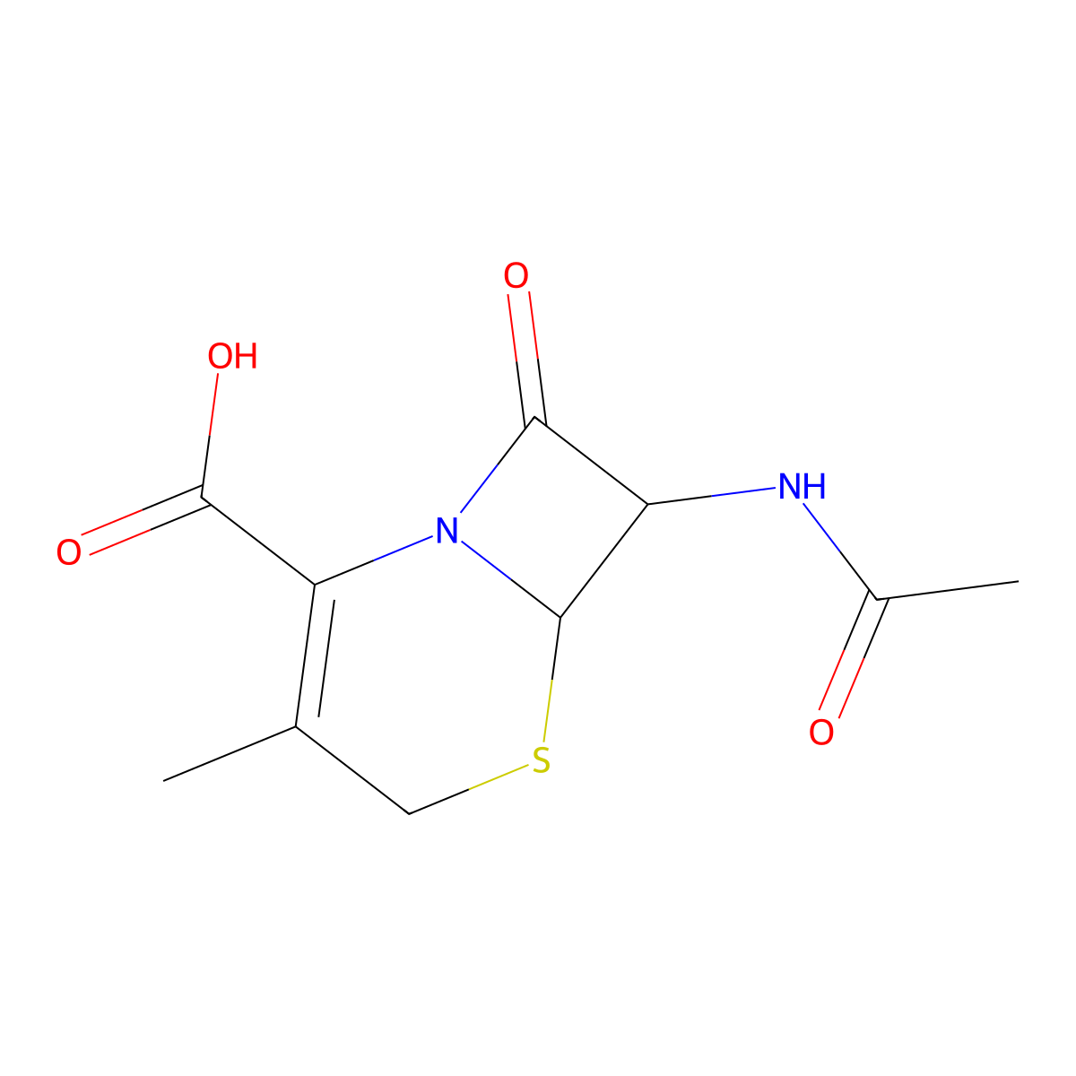 (6R,7R)-7-acetamido-3-methyl-8-oxo-5-thia-1-azabicyclo[4.2.0]oct-2-ene-2-carboxylic acid molecular structure, CAS 36765-61-4