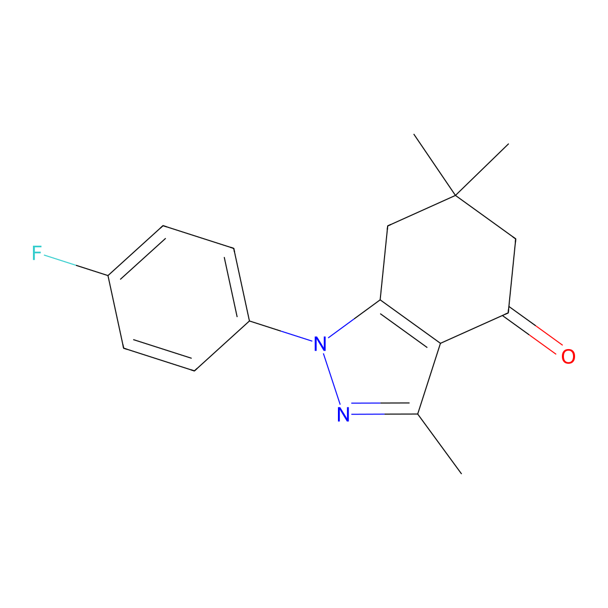 1-(4-fluorophenyl)-3,6,6-trimethyl-1,5,6,7-tetrahydro-4H-indazol-4-one molecular structure, CAS 36767-58-5