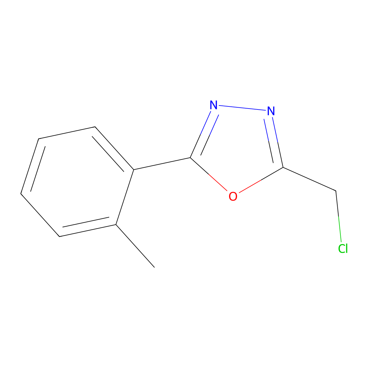 2-(Chloromethyl)-5-(2-methylphenyl)-1,3,4-oxadiazole molecular structure, CAS 36770-20-4