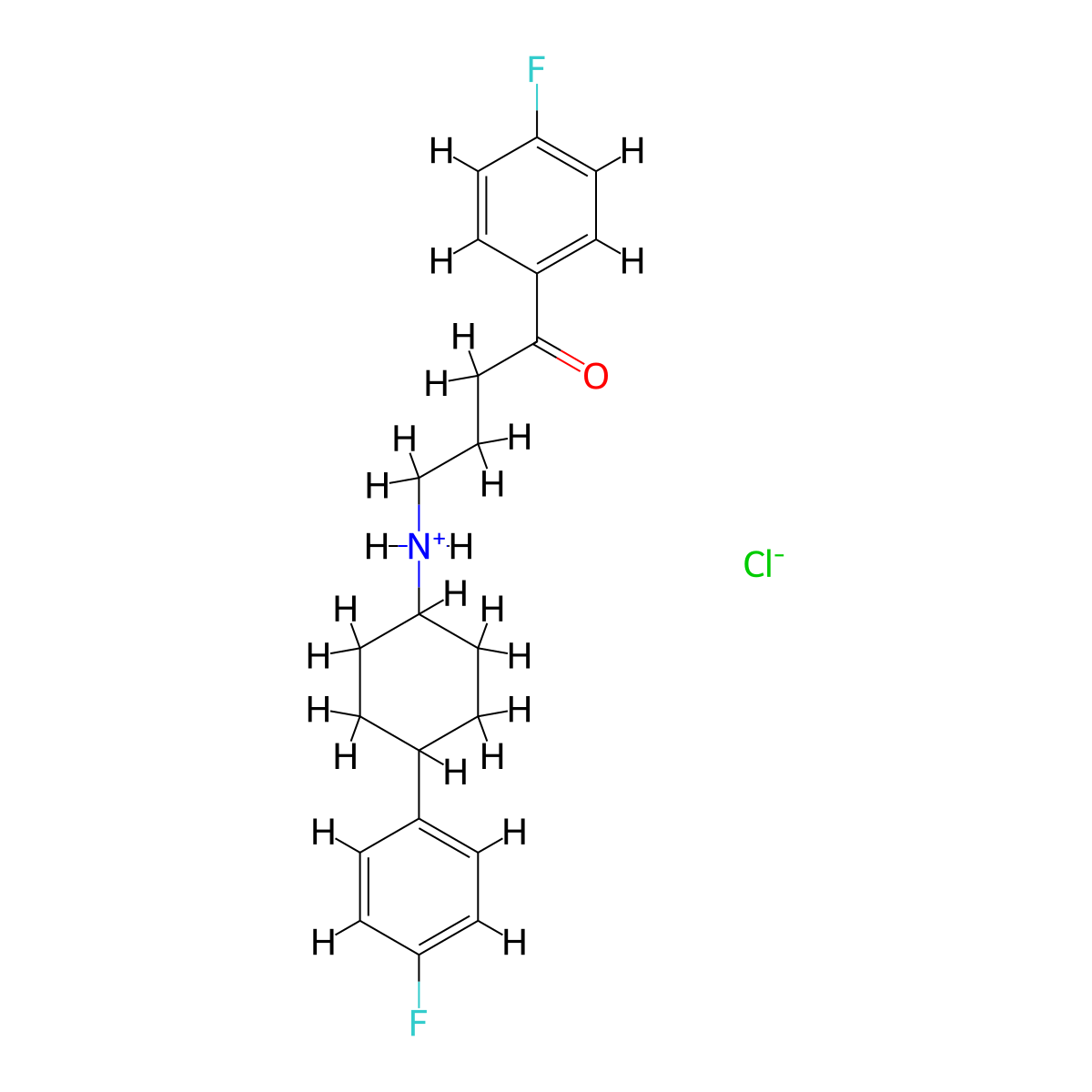 1-(4-Fluorophenyl)-4-((4-(4-fluorophenyl)cyclohexyl)amino)butan-1-one--hydrogen chloride (1/1) molecular structure, CAS 36771-98-9