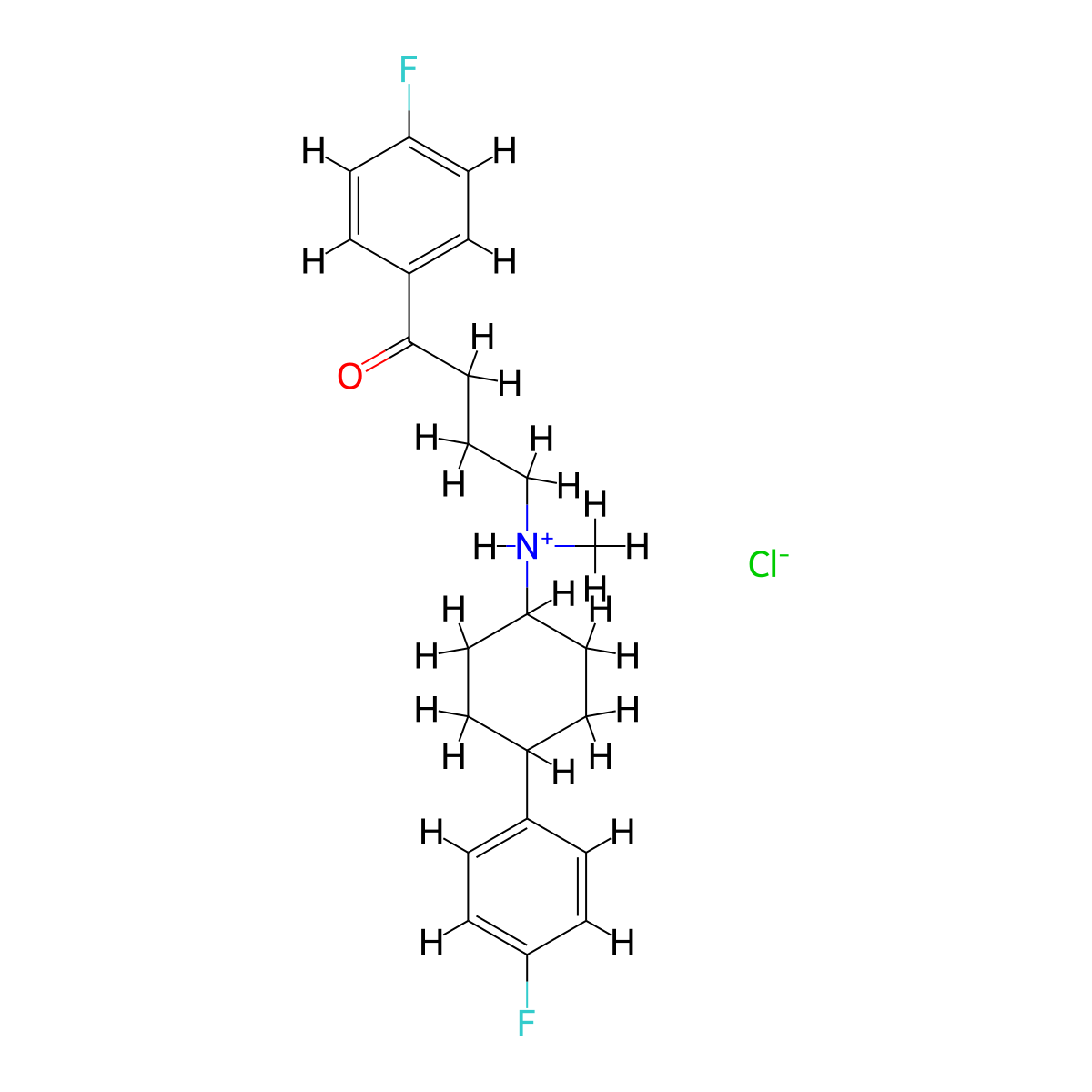 Butyrophenone, 4'-fluoro-4-(N-(4-(p-fluorophenyl)cyclohexyl)-N-methylamino)-, hydrochloride, (E)- molecular structure, CAS 36771-99-0
