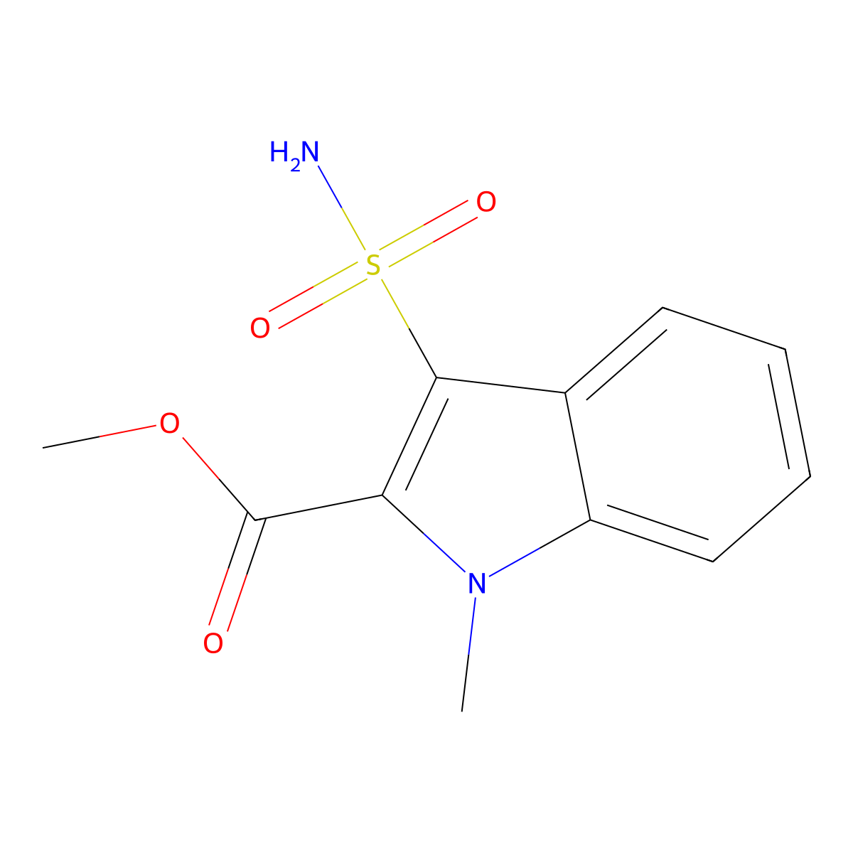 methyl 1-methyl-3-sulfamoyl-1H-indole-2-carboxylate molecular structure, CAS 3678-05-5