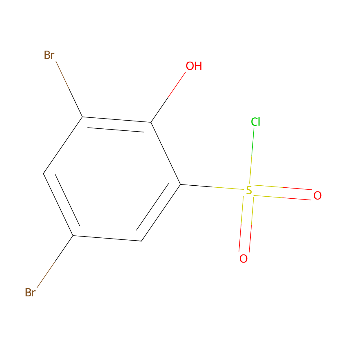 3,5-Dibromo-2-hydroxybenzene-1-sulfonyl chloride molecular structure, CAS 36782-05-5