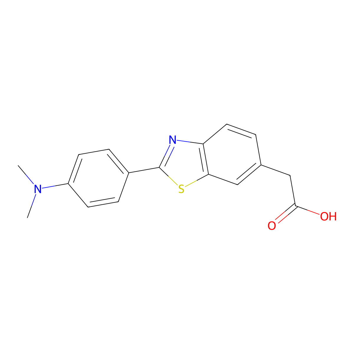 2-{2-[4-(Dimethylamino)phenyl]-1,3-benzothiazol-6-yl}acetic acid molecular structure, CAS 36782-57-7