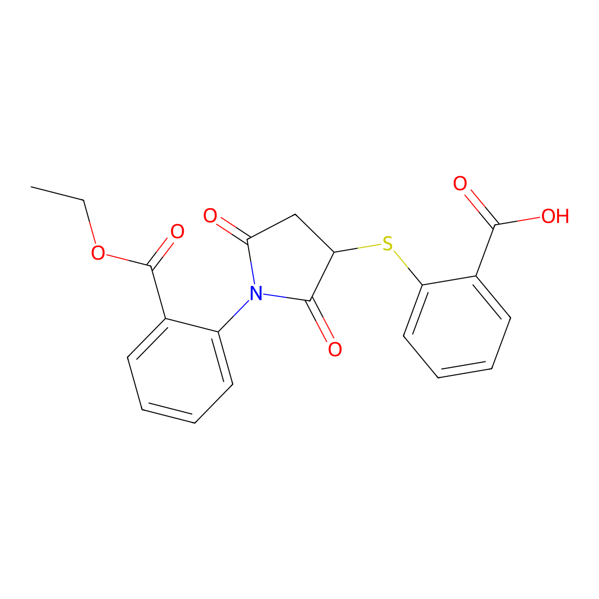 2-({1-[2-(Ethoxycarbonyl)phenyl]-2,5-dioxopyrrolidin-3-yl}sulfanyl)benzoic acid molecular structure, CAS 367907-18-4