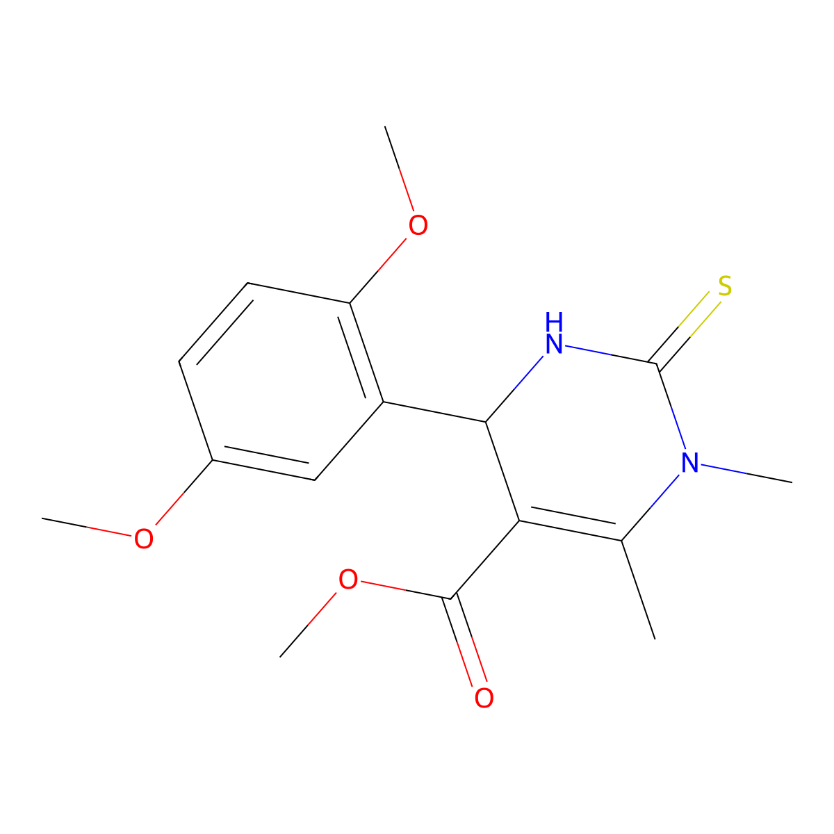 Methyl 6-(2,5-dimethoxyphenyl)-3,4-dimethyl-2-sulfanylidene-1,6-dihydropyrimidine-5-carboxylate molecular structure, CAS 367907-58-2