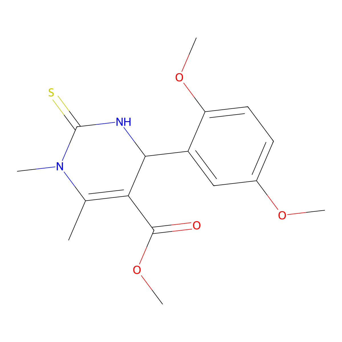 Methyl 6-(2,5-dimethoxyphenyl)-3,4-dimethyl-2-sulfanylidene-1,6-dihydropyrimidine-5-carboxylate molecular structure, CAS 367907-58-2